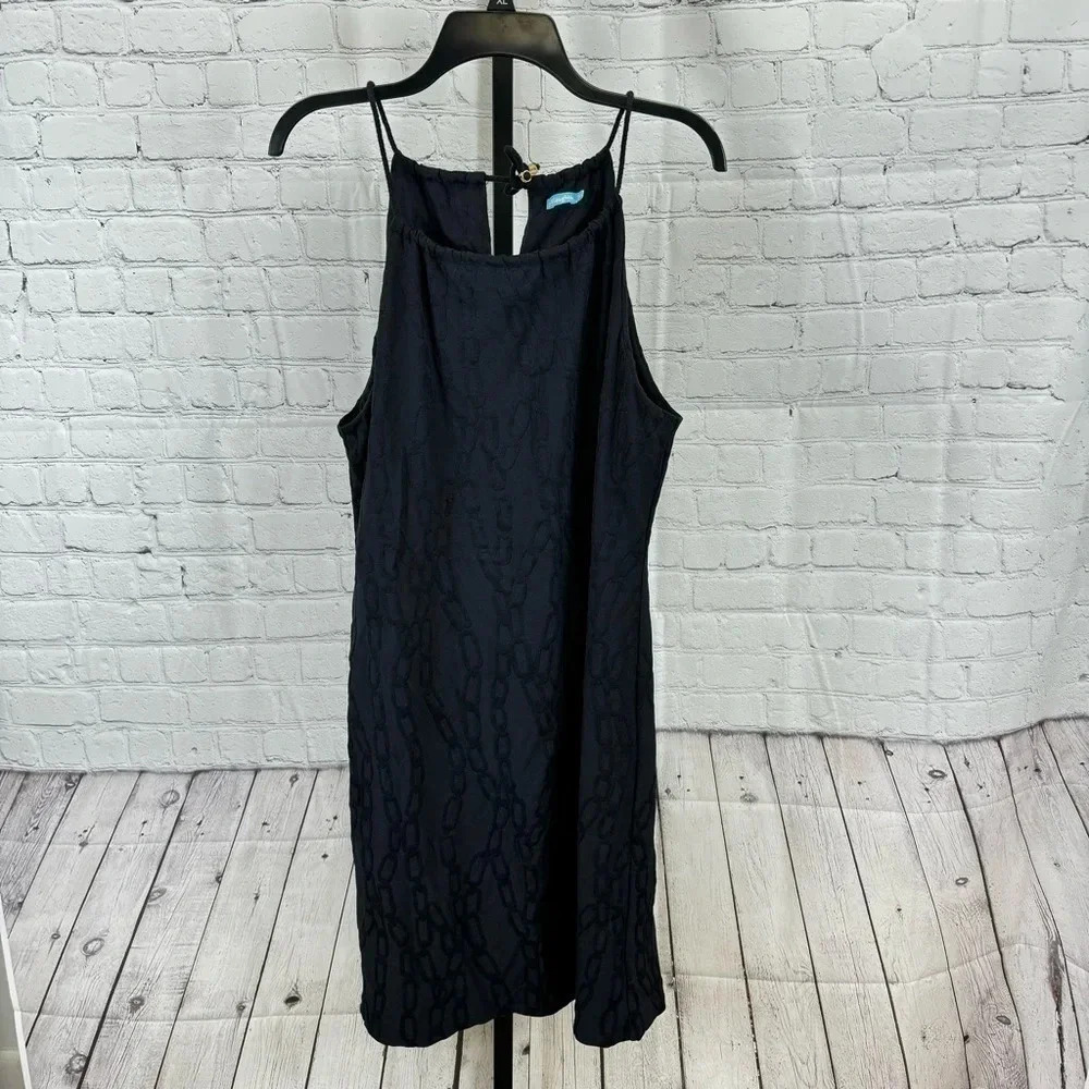 J McLaughlin Maria Halter Dress Size Lg Black Jacquard Chain Link Catalina Cloth